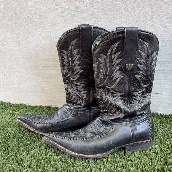 Wild West Crocodile Leather Toe Cowboy Western Boots Handcrafted Sz 8 Black main image 14